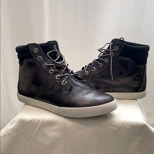 Timberland metallic grey high top sneaker